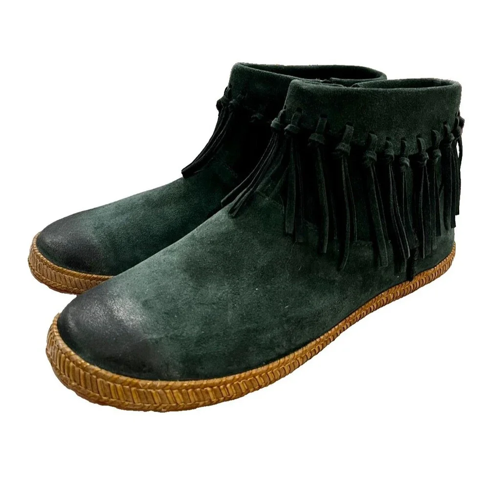 UGG Shenandoah Pine Suede Fringe Boho Western Ankle Boots Size 8.5 Green NEW NIB - Picture 4 of 16